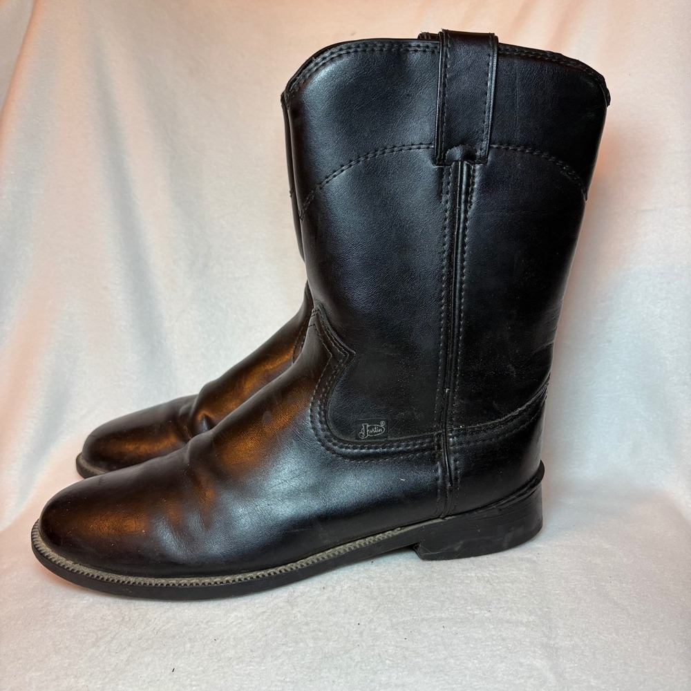 Justin Basics Mens Black Leather Roper Western Boots JB3000 Size 8D